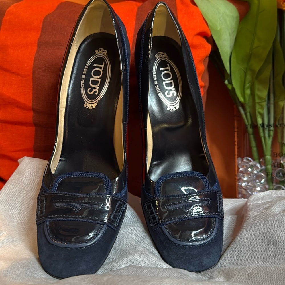 COPY - Tod’s Patent Navy Blue and suede